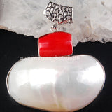 Red Coral Mother of Pearl Shell Oval Pendant Bead