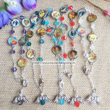 6pcs Colorful Saint Rosary Bracelet, 6mm Bead Crystal Bracelet