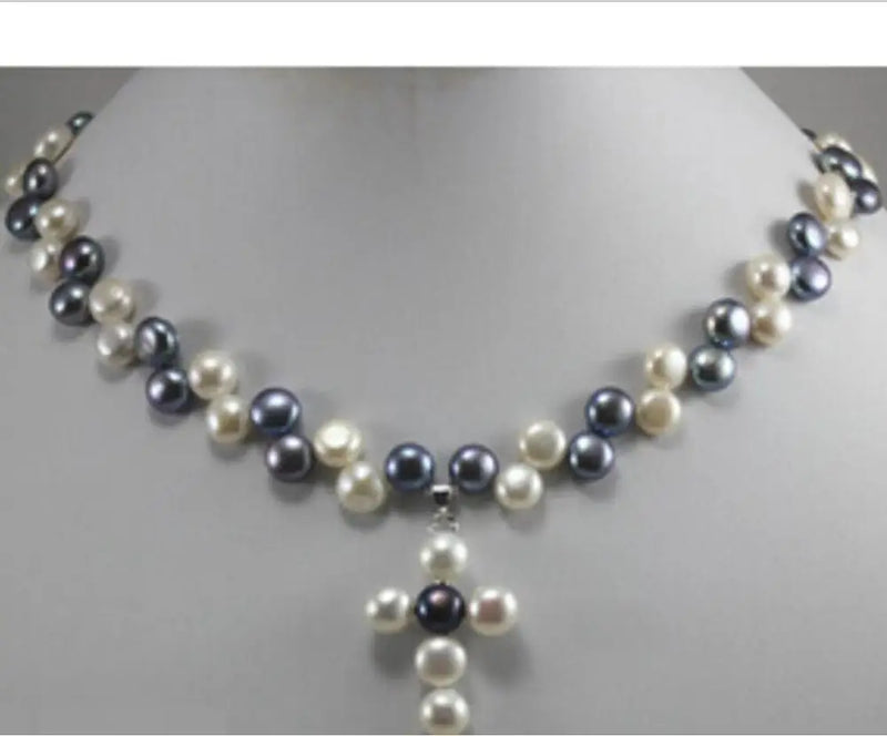 7-8mm Cultured Pearl Cross Pendant Necklace