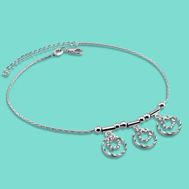 925 Silver Anklets Flower Pendant Chain