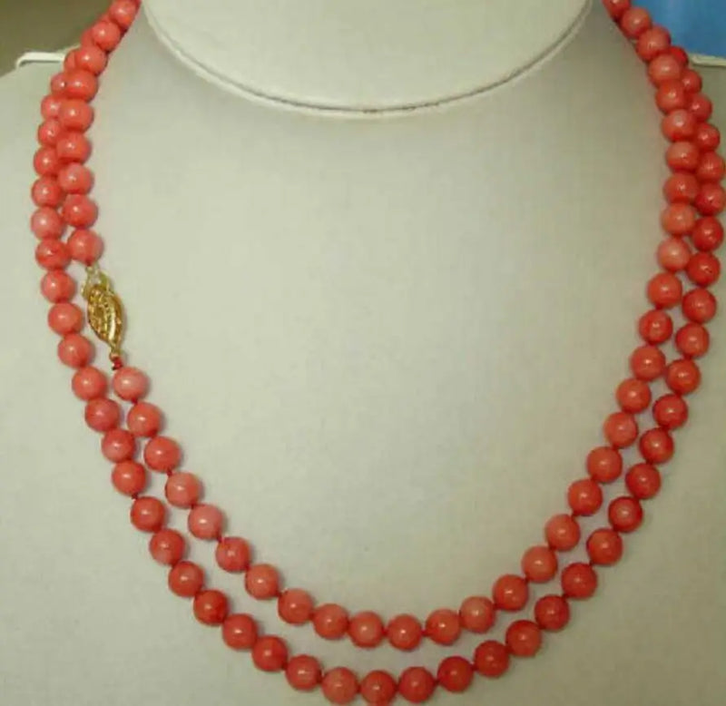 925 Silver 32in Long Natural 6mm Red Coral Necklace