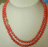 925 Silver 32in Long Natural 6mm Red Coral Necklace