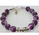 Tibet Silver Purple Jade Bracelet 7.5-8 Inches