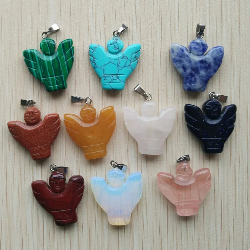 Assorted Stone Angel Charms Pendants for Necklace Making 10pcs/lot
