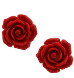 10mm Coral Red Rose Flower 925 Sterling Silver Earrings
