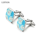 Flower CuffLinks for Mens Square Enamel Cuff Links