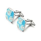 Flower CuffLinks for Mens Square Enamel Cuff Links
