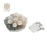 Freshwater Pearl Box Clasp Shell Flower Platinum 3-Strand