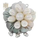 Freshwater Pearl Box Clasp Shell Flower Platinum 3-Strand