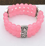 3 Row Women's 8mm Pink Jade Beads Stretch Bracelet