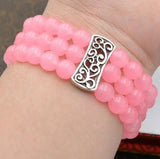 3 Row Women's 8mm Pink Jade Beads Stretch Bracelet