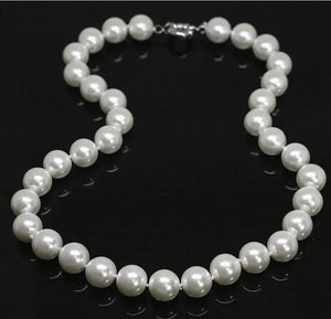 Shell Pearl Bead Necklace 8mm Round Women