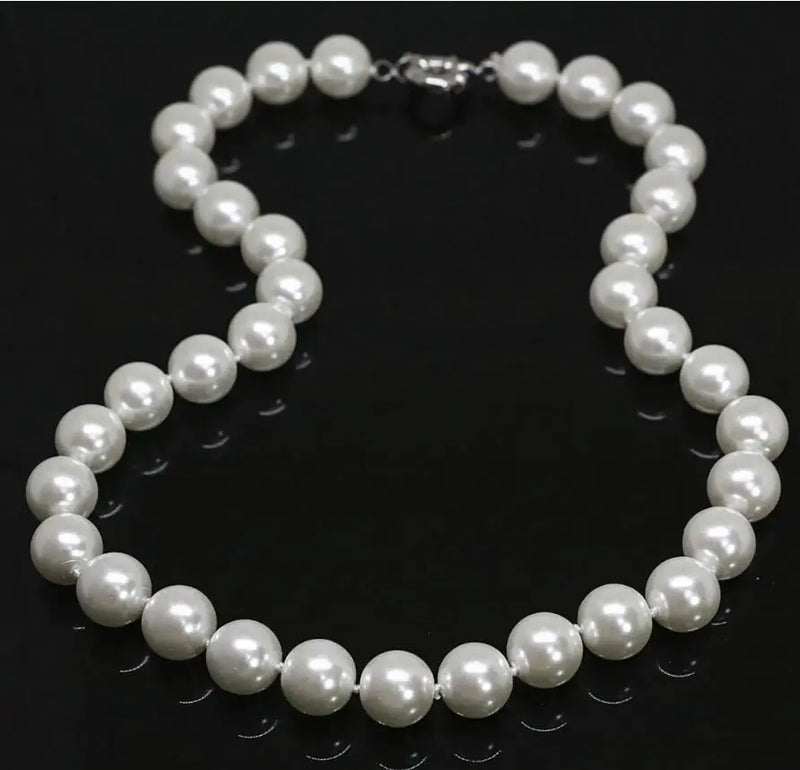 Shell Pearl Bead Necklace 8mm Round Women