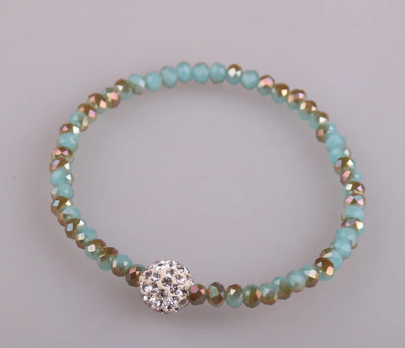 Sparkling Glass Beads Stretch Bracelet with Pave Ball