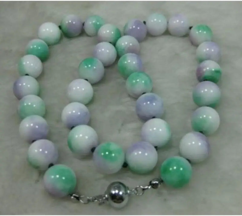Green Lavender 10mm Jade Beads Jadeite Necklace 18 Inch