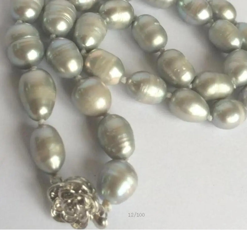 Gray Rice Akoya Freshwater Pearl Necklace 9-10mm