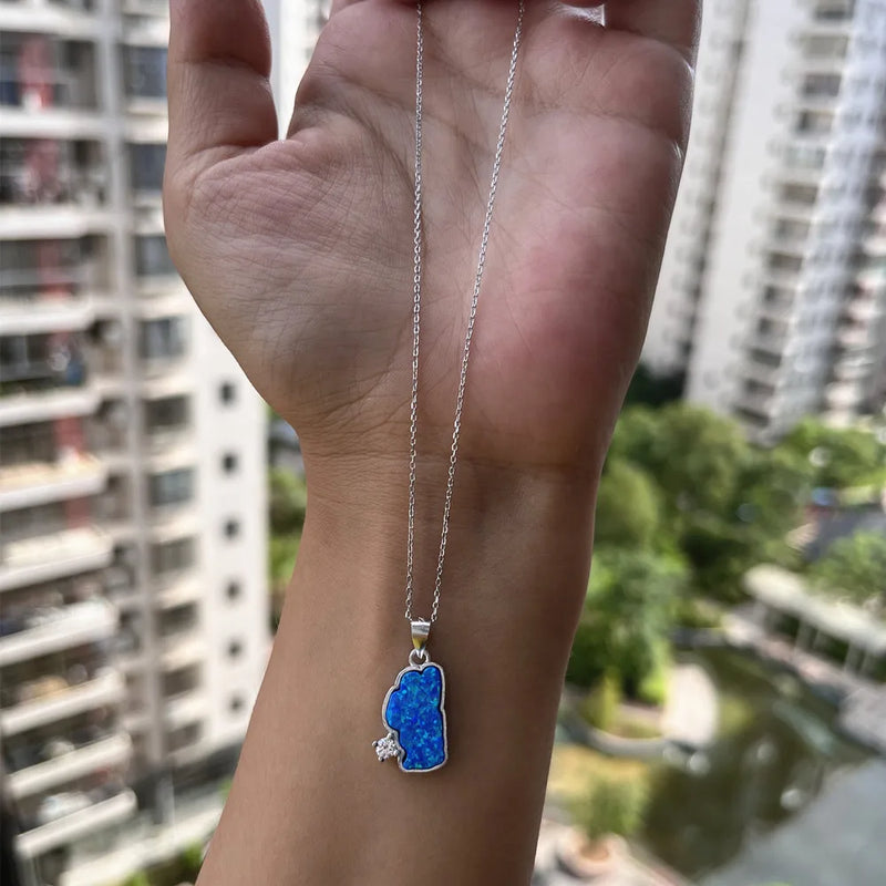 9*15mm op05 Dark Opal Tahoe Necklace Synthetic Opal 925 Silver Pendant with cz