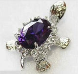 Purple Amethyst Silver Turtle Pendant Necklace