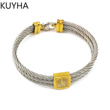 18k Silver Stainless Steel Bracelet with Stone for Men Women