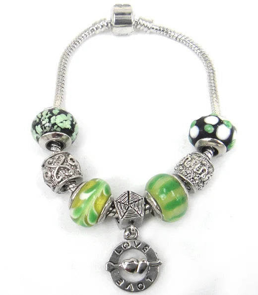 European Style Green Tone Lover Charm Bracelet Women Gift Jewelry