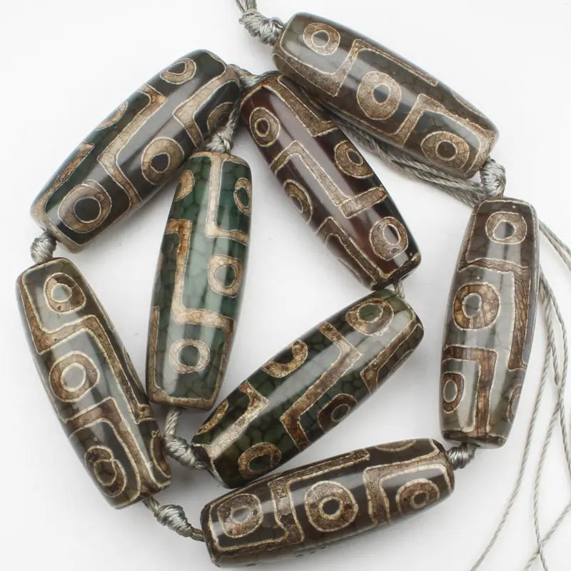 10x40mm Green DZI Beads Tibet Agates Stone 6pcs