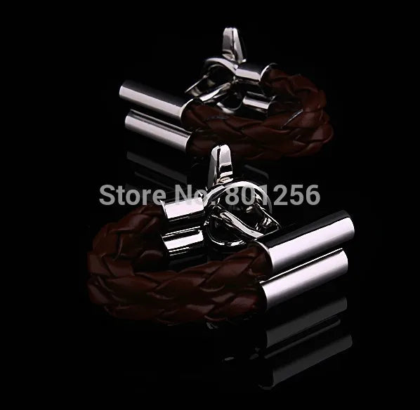 Brown PU Leather Cufflinks Copper Material Wholesale & Retail