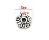 Silver Flower Bead Caps 10x4mm, Pack of 100