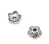 Silver Flower Bead Caps 10x4mm, Pack of 100
