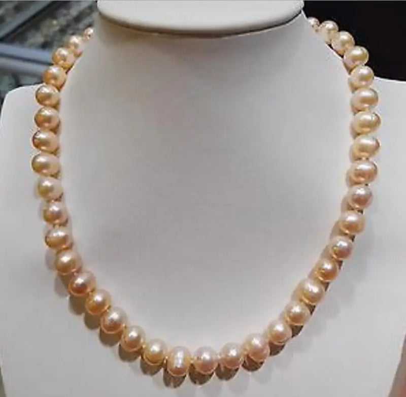 Elegant 6x9MM Natural Pink Akoya Cultured Pearl Necklace
