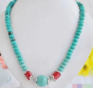 Tibet Cultural Turquoise Bead Red Coral Necklace