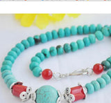 Tibet Cultural Turquoise Bead Red Coral Necklace