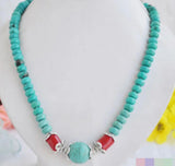 Tibet Cultural Turquoise Bead Red Coral Necklace