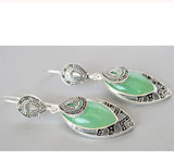 925 Silver Natural Green Jade Marcasite Earrings