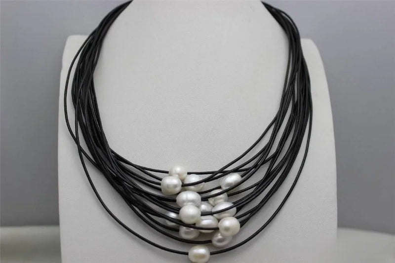 10x12mm Freshwater Pearls Leather Cord Necklace