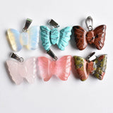 12pcs Natural Stone Mixed Butterfly Charms Pendants for Necklace Making