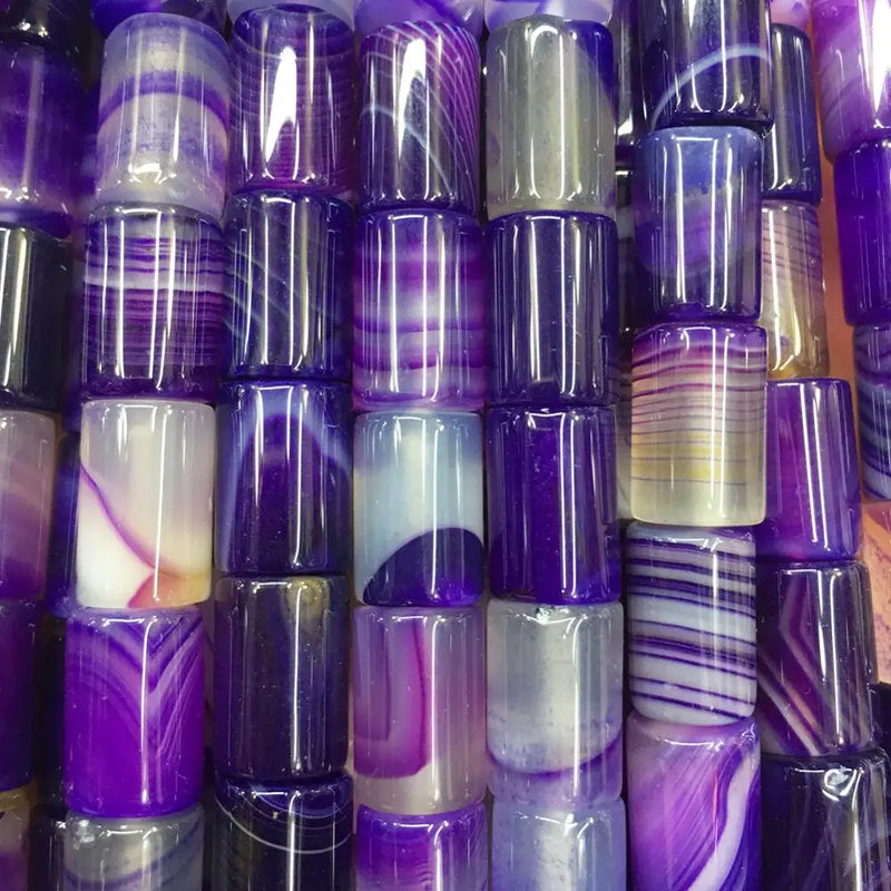 Multicolor Stripes Carnelian Cylinder Loose Beads