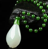 Natural Hetian Jade Magnolia Flower Pendant Sweater Chain Necklace