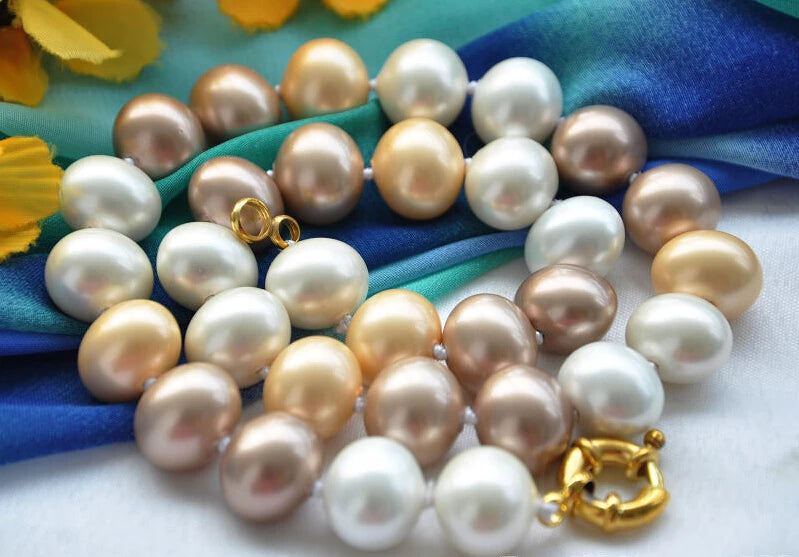 Elegant 16mm Multicolor Egg South Sea Shell Pearl Necklace