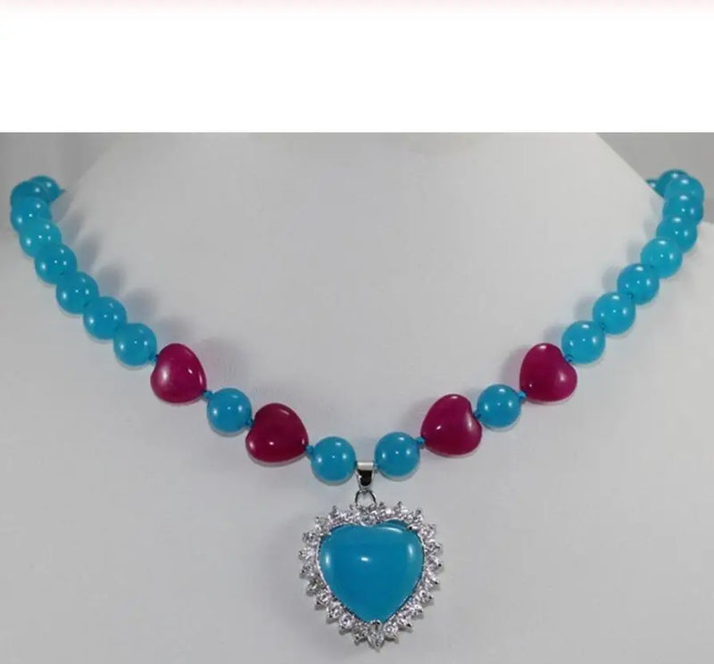 Red Jade Bead & Heart Pendant Necklace for Lady