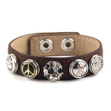 Brown Leather Bracelet 5 Metal Button Charms DIY Jewelry