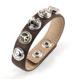 Brown Leather Bracelet 5 Metal Button Charms DIY Jewelry