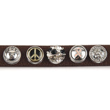 Brown Leather Bracelet 5 Metal Button Charms DIY Jewelry