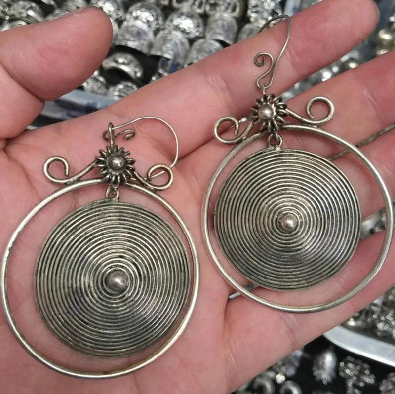 Miao Silver Carving Luck Earrings