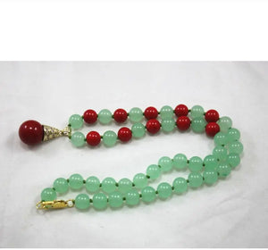 8mm Green Jade & Red Shell Pearl Necklace with 14mm Pearl Pendant