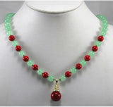 8mm Green Jade & Red Shell Pearl Necklace with 14mm Pearl Pendant