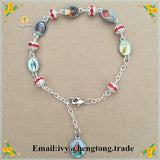 Religious Rhinestone Rosary Bracelet Silver Chain with Epoxy Saint