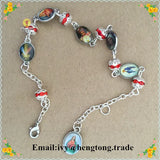 Religious Rhinestone Rosary Bracelet Silver Chain with Epoxy Saint
