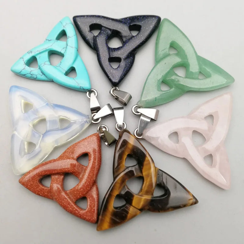 6pcs Natural Stone Carved Hollow Triangle Pendants for Necklace Making