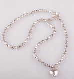 Square Beads 3 Row Bracelet with Heart Charm Alloy Beads Lady Stretch Bracelet