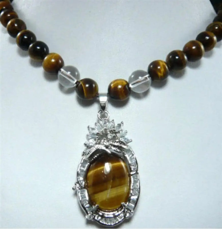 Natural Tiger Eye Jade Necklace + Pendant